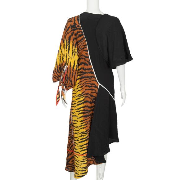 VICTORIA BECKHAM Black Tiger Print Silk Crepe Asymmetric Midi Dress Size 8 UK 12 - Picture 2 of 2